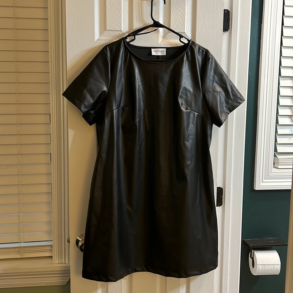 Black Faux Leather Dress with pockets